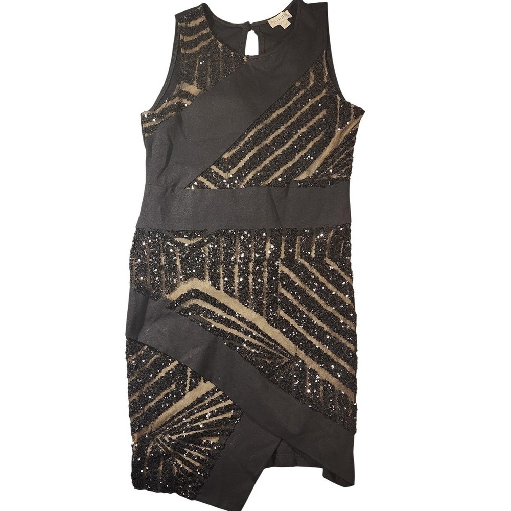 Vintage GUESS Dress Womens Sequin Mesh Bodycon Geometric Party Cocktail Made USA